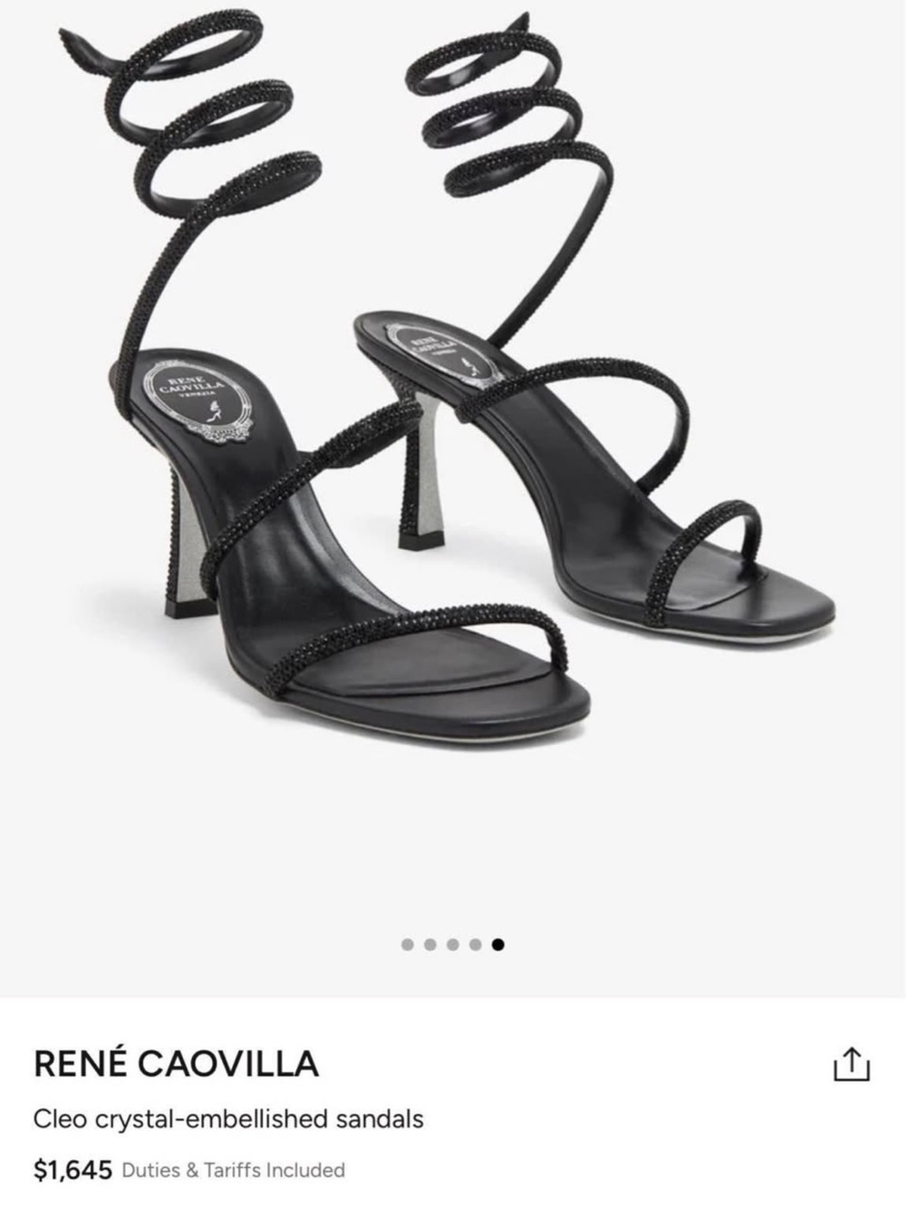 Rene Caovilla Black Crystal Spiral-Strap Sandals